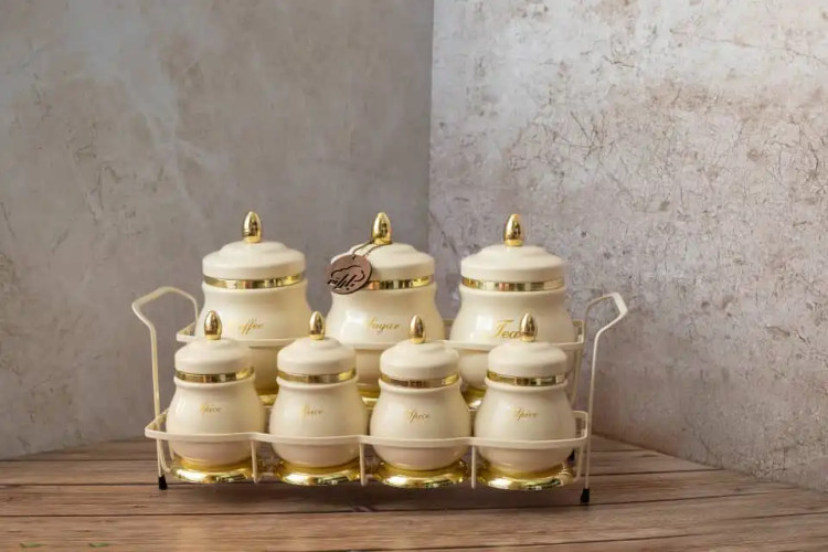 پاسماوری 7 پارچه مدرن با رنگ کرم و طلایی